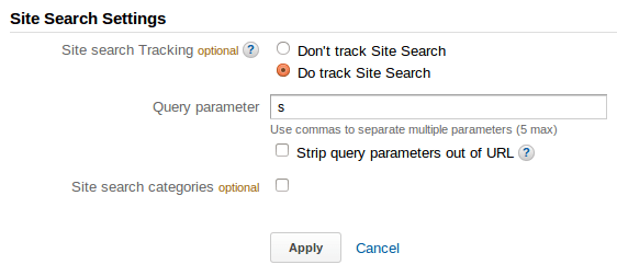 Google Analytics Site Search Settings